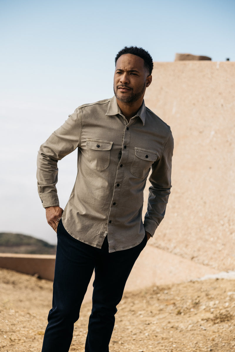 Sandstone "Brace" L/S Stretch Oxford Shirt by Hiroshi Kato