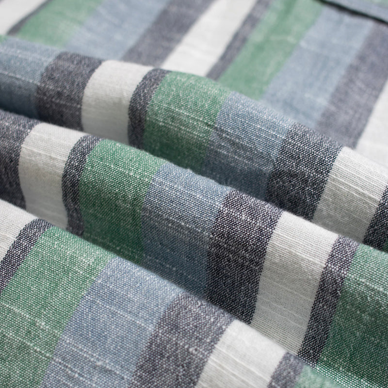 Blue / Green Slub Stripe "Selleck" Short Sleeve Shirt by Far Afield