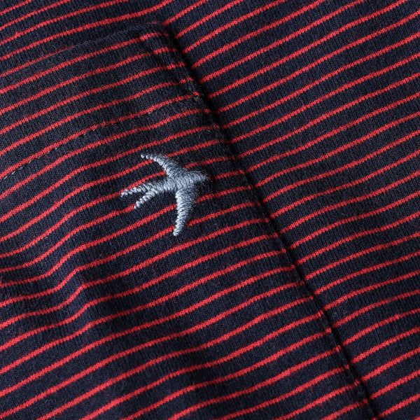 Navy / Red SS Stripe Ringspun Pocket Crewneck Tee by Relwen