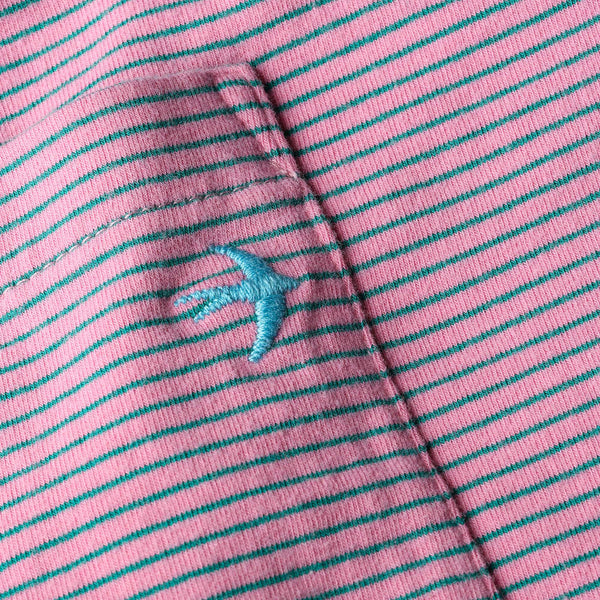 Pink / Green Stripe SS  Ringspun Pocket Crewneck Tee by Relwen