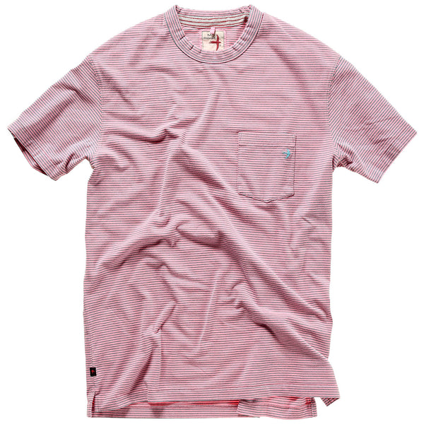 Pink / Green Stripe SS  Ringspun Pocket Crewneck Tee by Relwen