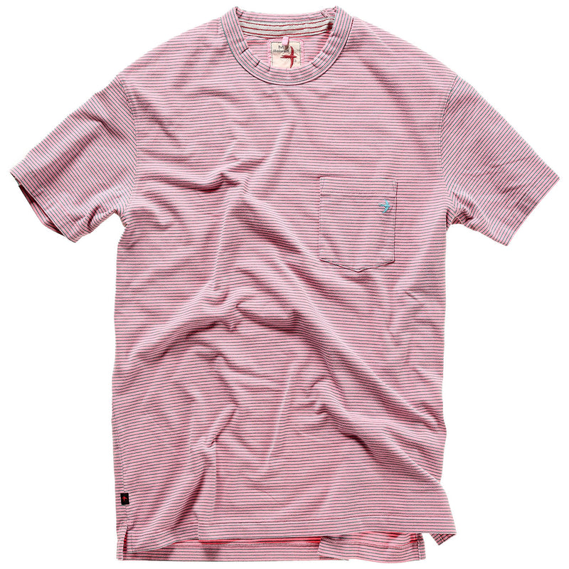Pink / Green Stripe SS  Ringspun Pocket Crewneck Tee by Relwen