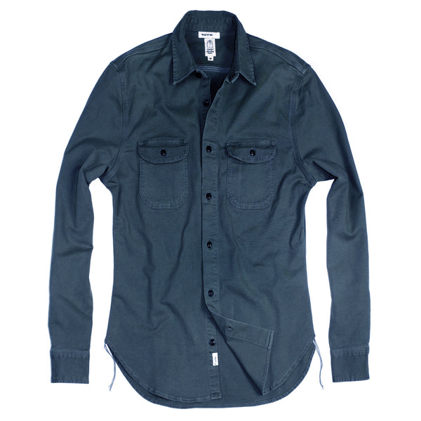 Reactive Navy "Brace" Stretch Oxford Shirt by Hiroshi Kato