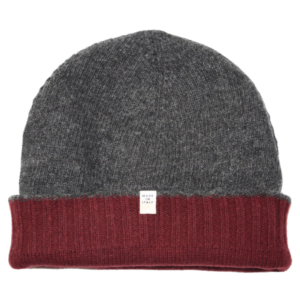 40 Colori Reversible Burgundy & Charcoal Cashmere / Wool Knit Beanie