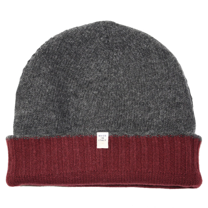 40 Colori Reversible Burgundy & Charcoal Cashmere / Wool Knit Beanie